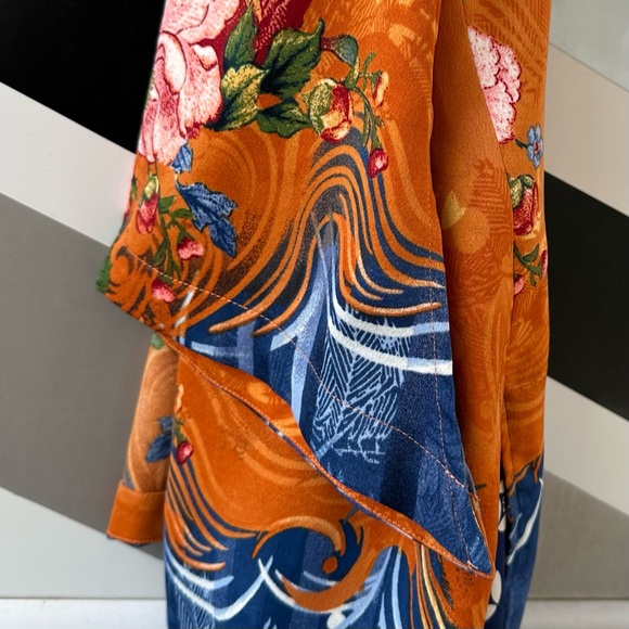 Floral KIMONO Size 0 Orange Blue Open Front 3/4 Sleeve Floral Whimsical Boho - Picture 8 of 8